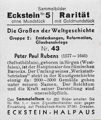 1934 Eckstein-Halpaus Die Grossen der Weltgeschichte (The Greats of World History) #43 Peter Paul Rubens Back