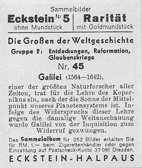 1934 Eckstein-Halpaus Die Grossen der Weltgeschichte (The Greats of World History) #45 Galileo Galilei Back