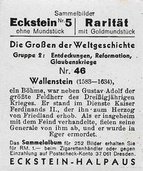 1934 Eckstein-Halpaus Die Grossen der Weltgeschichte (The Greats of World History) #46 Albrecht Wenzel Eusebius von Waldstein Back