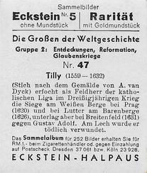 1934 Eckstein-Halpaus Die Grossen der Weltgeschichte (The Greats of World History) #47 Johann T'Serclaes von Tilly Back