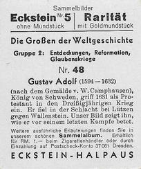 1934 Eckstein-Halpaus Die Grossen der Weltgeschichte (The Greats of World History) #48 Gustav Adolf Back