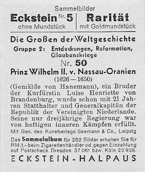 1934 Eckstein-Halpaus Die Grossen der Weltgeschichte (The Greats of World History) #50 Prinz Wilhelm II von Nassau-Oranien Back