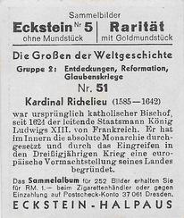 1934 Eckstein-Halpaus Die Grossen der Weltgeschichte (The Greats of World History) #51 Kardinal Richelieu Back