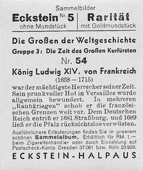 1934 Eckstein-Halpaus Die Grossen der Weltgeschichte (The Greats of World History) #54 Konig Ludwig XIV von Frankreich Back