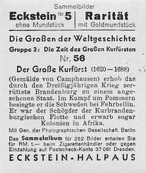 1934 Eckstein-Halpaus Die Grossen der Weltgeschichte (The Greats of World History) #56 Der Grosse Kurfurst Back
