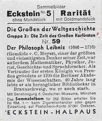 1934 Eckstein-Halpaus Die Grossen der Weltgeschichte (The Greats of World History) #59 Der Philosoph Leibniz Back