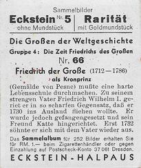 1934 Eckstein-Halpaus Die Grossen der Weltgeschichte (The Greats of World History) #66 Friedrich der Grosse Back