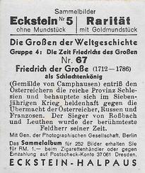 1934 Eckstein-Halpaus Die Grossen der Weltgeschichte (The Greats of World History) #67 Friedrich der Grosse Back
