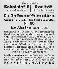 1934 Eckstein-Halpaus Die Grossen der Weltgeschichte (The Greats of World History) #68 Friedrich der Grosse Back