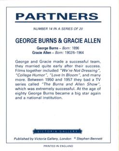 1992 Victoria Gallery Partners #14 George Burns / Gracie Allen Back