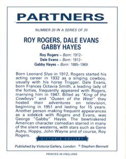 1992 Victoria Gallery Partners #20 Roy Rogers / Dale Evans / George Hayes Back