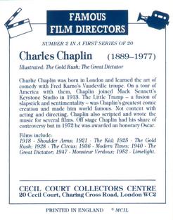 1992 Cecil Court Famous Film Directors #2 Charles Chaplin Back