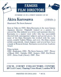 1992 Cecil Court Famous Film Directors #12 Akira Kurosawa Back