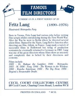 1992 Cecil Court Famous Film Directors #13 Fritz Lang Back