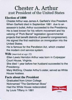 1999-00 Little Debbie C-SPAN American Presidents and First Ladies #21 Chester A. Arthur Back