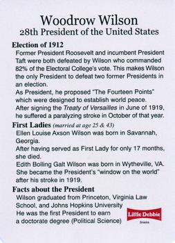 1999-00 Little Debbie C-SPAN American Presidents and First Ladies #28 Woodrow Wilson Back