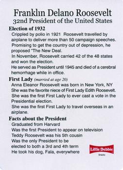 1999-00 Little Debbie C-SPAN American Presidents and First Ladies #32 Franklin D. Roosevelt Back