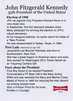 1999-00 Little Debbie C-SPAN American Presidents and First Ladies #35 John F. Kennedy Back