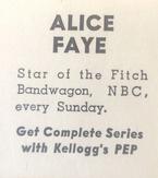 1948 Kellogg's PEP #NNO Alice Faye Back