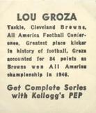 1948 Kellogg's PEP #NNO Lou Groza Back