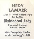 1948 Kellogg's PEP #NNO Hedy Lamarr Back