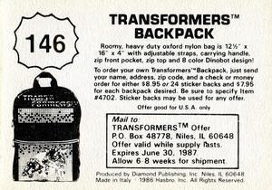 1986 Diamond Transformers: The Movie Stickers #146 Sticker 146 Back