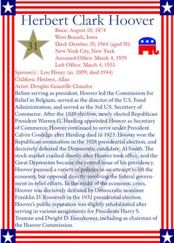 2020 J2 Cards U.S. Presidents #31 Herbert Hoover Back