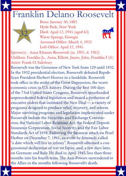 2020 J2 Cards U.S. Presidents #32 Franklin D. Roosevelt Back