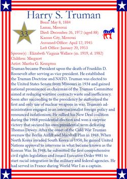 2020 J2 Cards U.S. Presidents #33 Harry S. Truman Back