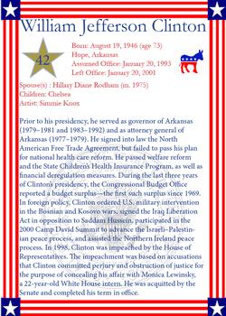 2020 J2 Cards U.S. Presidents #42 William J. Clinton Back