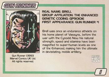 1993 Marvel UK Gene #1 Gun Runner Back