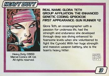 1993 Marvel UK Gene #3 Heavy Duty Back