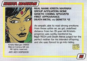 1993 Marvel UK Gene #16 Krista Marwan Back