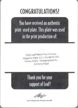 2020 Leaf Metal Pop Century - Classic Roles Printing Plates Magenta #CR-AR1 Anthony Rapp Back