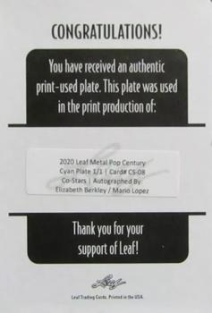 2020 Leaf Metal Pop Century - Co-Stars Dual Autographs Printing Plates Cyan #CS-08 Elizabeth Berkley / Mario Lopez Back