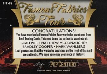 2020 Leaf Metal Pop Century - Famous Fabrics 4 #FFF-02 Brad Pitt / Matthew McConaughey / Bradley Cooper / Mark Wahlberg Back