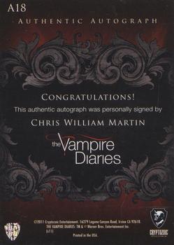 2011 Cryptozoic The Vampire Diaries Season 1 - Autographs #A18 Chris William Martin Back