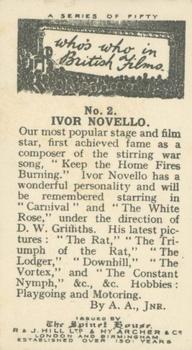 1927 The Spinet House Who's Who in British Films #2 Ivor Novello Back