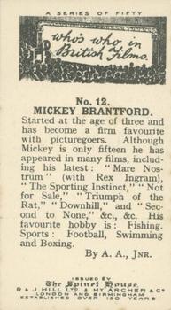 1927 The Spinet House Who's Who in British Films #12 Mickey Brantford Back