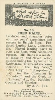 1927 The Spinet House Who's Who in British Films #16 Fred Rains Back