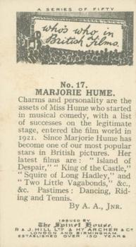 1927 The Spinet House Who's Who in British Films #17 Marjorie Hume Back