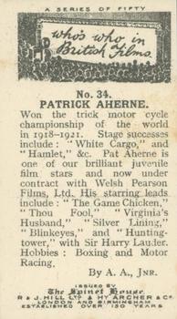 1927 The Spinet House Who's Who in British Films #34 Frank Aherne Back