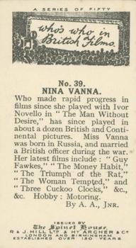 1927 The Spinet House Who's Who in British Films #39 Nina Vanna Back