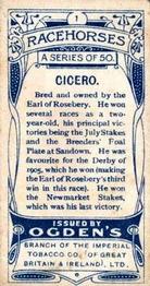 1907 Ogden's Racehorses #1 Cicero Back