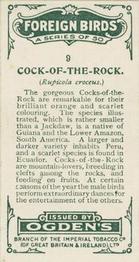 1924 Ogden's Foreign Birds #9 Cock-of-the-rock Back