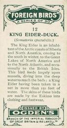 1924 Ogden's Foreign Birds #12 King Eider-duck Back