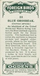 1924 Ogden's Foreign Birds #20 Blue Grosbeak Back