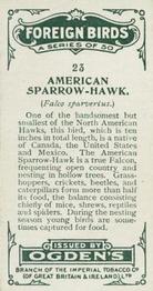 1924 Ogden's Foreign Birds #23 American Sparrow Hawk Back