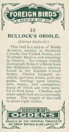 1924 Ogden's Foreign Birds #32 Bullock's Oriole Back