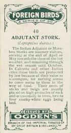 1924 Ogden's Foreign Birds #40 Adjutant Stork Back